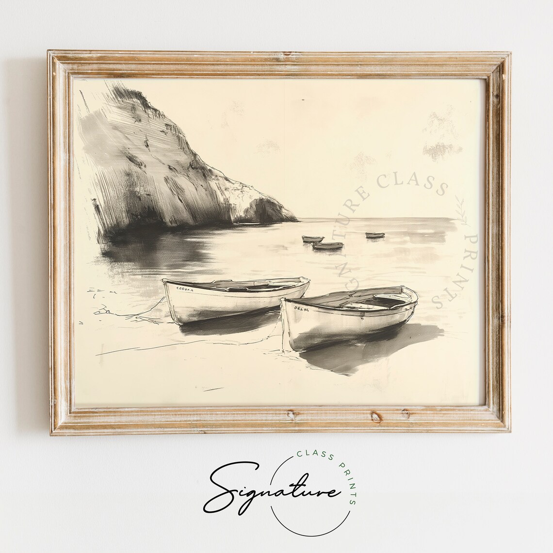 Quiet Cove With Anchored Boats Coastal Sketch Nautical Poster