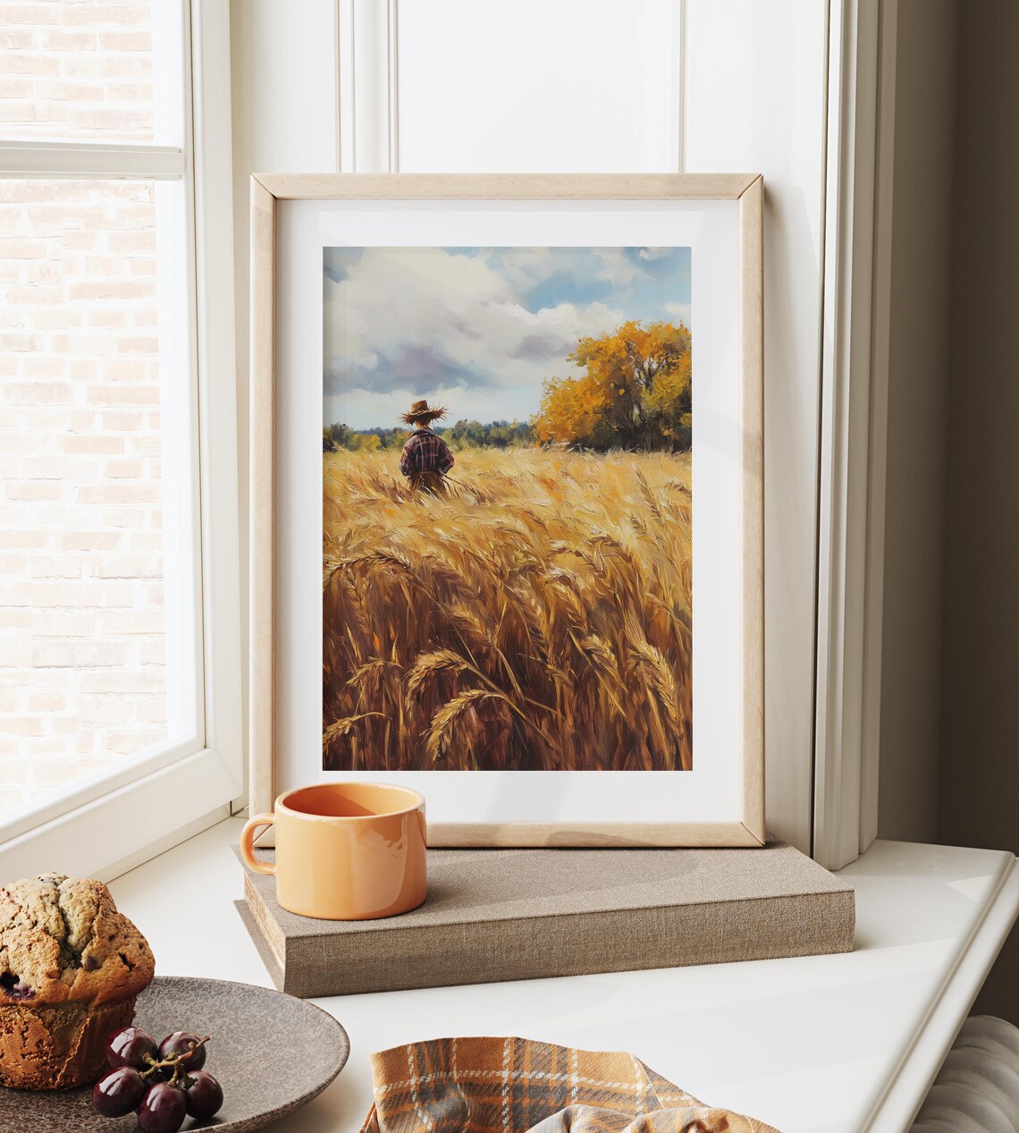 Lone Farmer Walking Through a Golden Wheat Field at Harvest Poster - Image 6