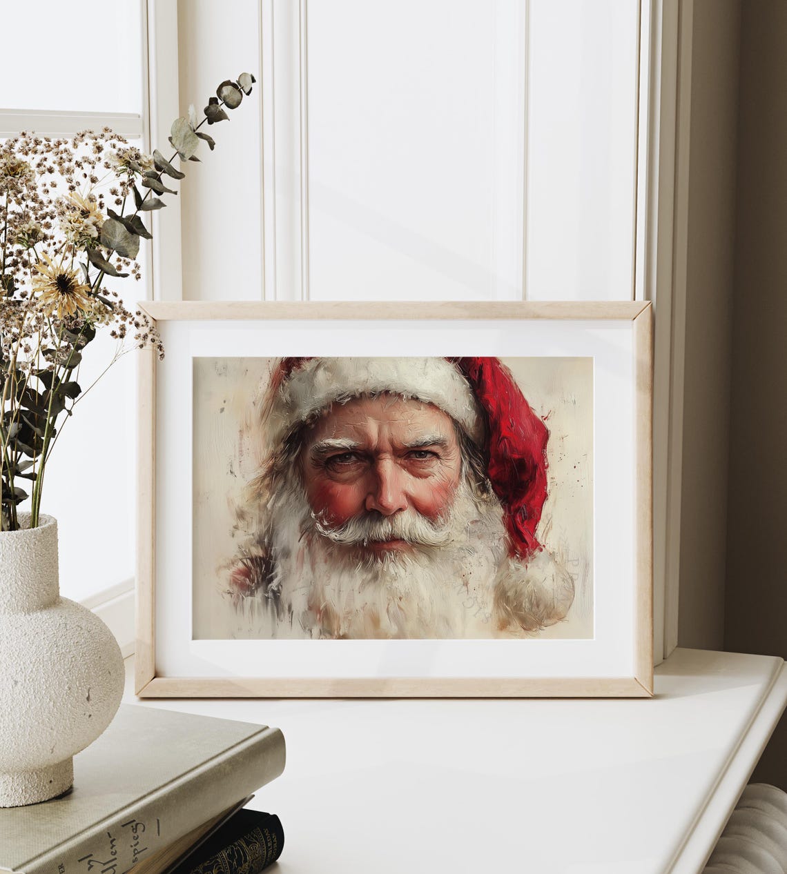 Santa Claus Close Up Face Portrait Red Hat Oil Painting Poster - Image 6