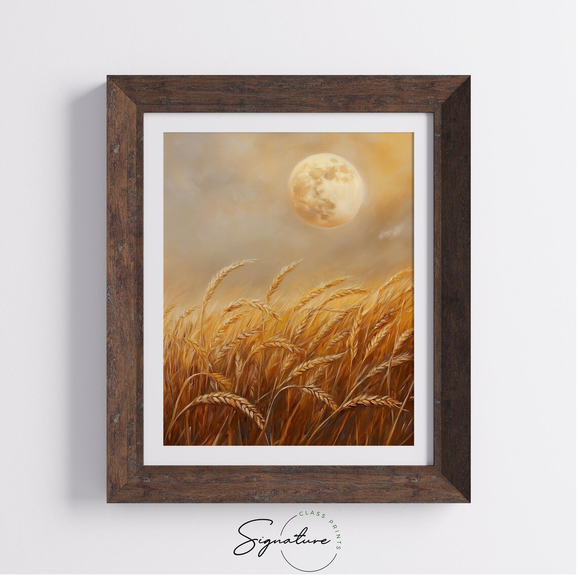Golden Wheat Field Under Full Moon Autumn Harvest Night Poster - Image 4