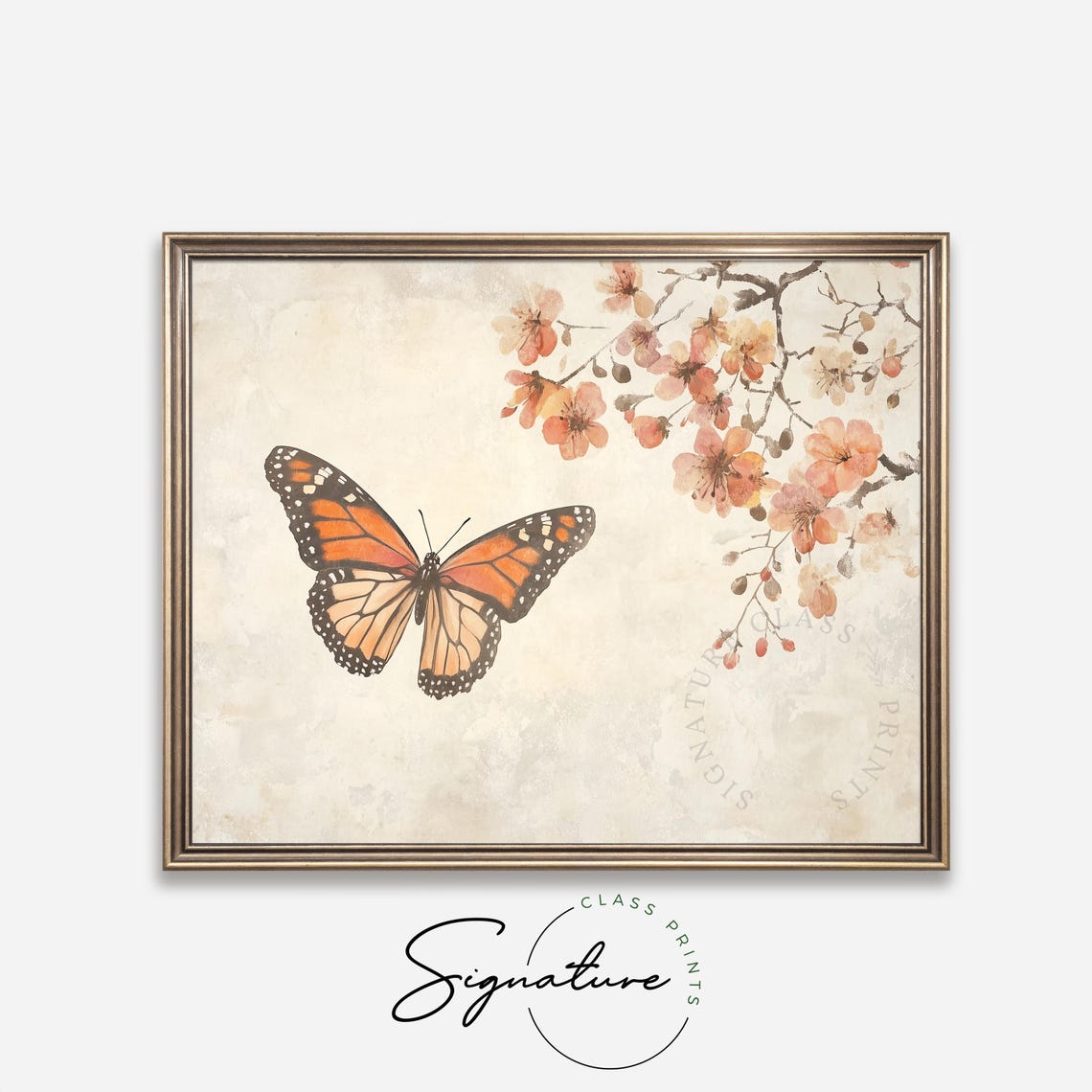 Monarch Butterfly Over Soft Blush Blossoms Vintage Spring Wall Art - Image 4