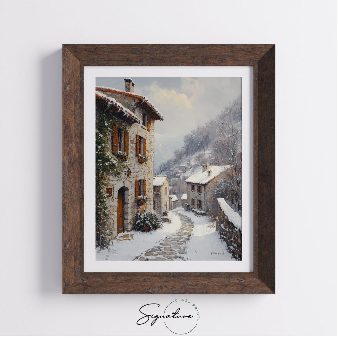 Frosty Cobblestone Street With Ivy Rustic Village Winter Poster - Image 3