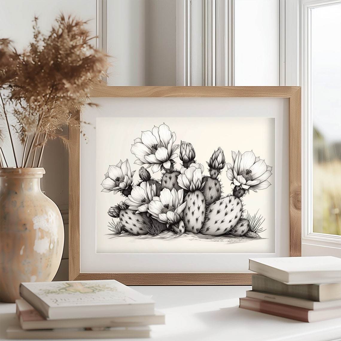Prickly Pear Cactus In Bloom Desert Botanical Sketch Art Poster - Image 2