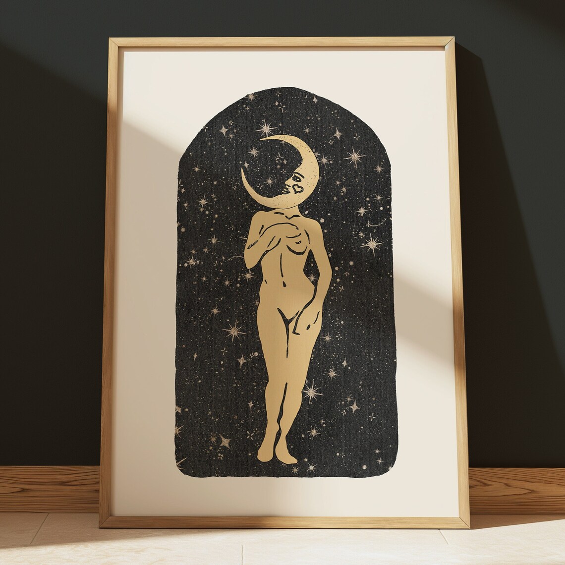 Starry Moon Goddess Art Print, Celestial Woman
