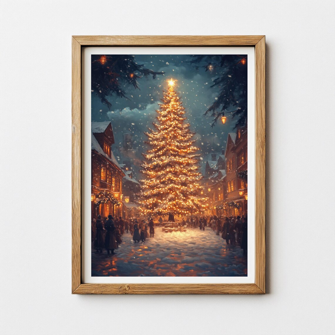 Giant Glowing Christmas Tree In Snowy Village Night Scene Poster - Image 3