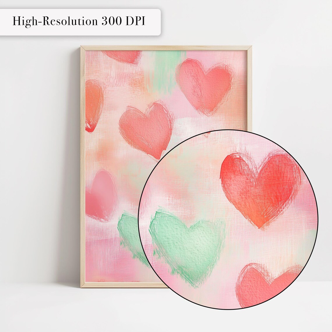 Sweet Pastel Hearts Pattern Pink Coral Mint Watercolor Poster - Image 4