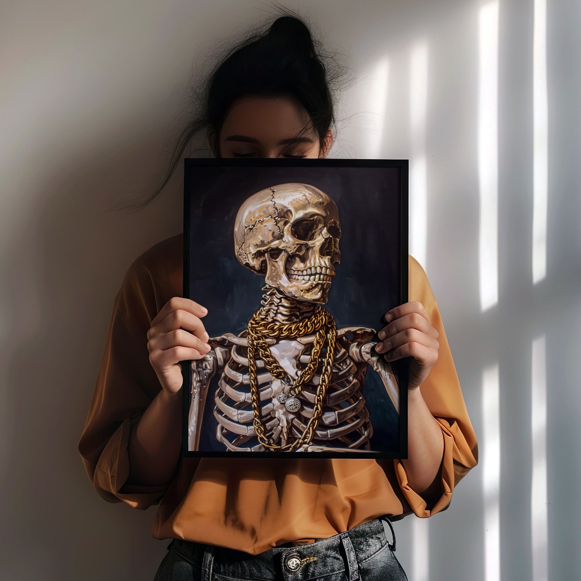 Luxury Skeleton Wearing Gold Chains Gothic Dark Aesthetic Art Poster - Image 6