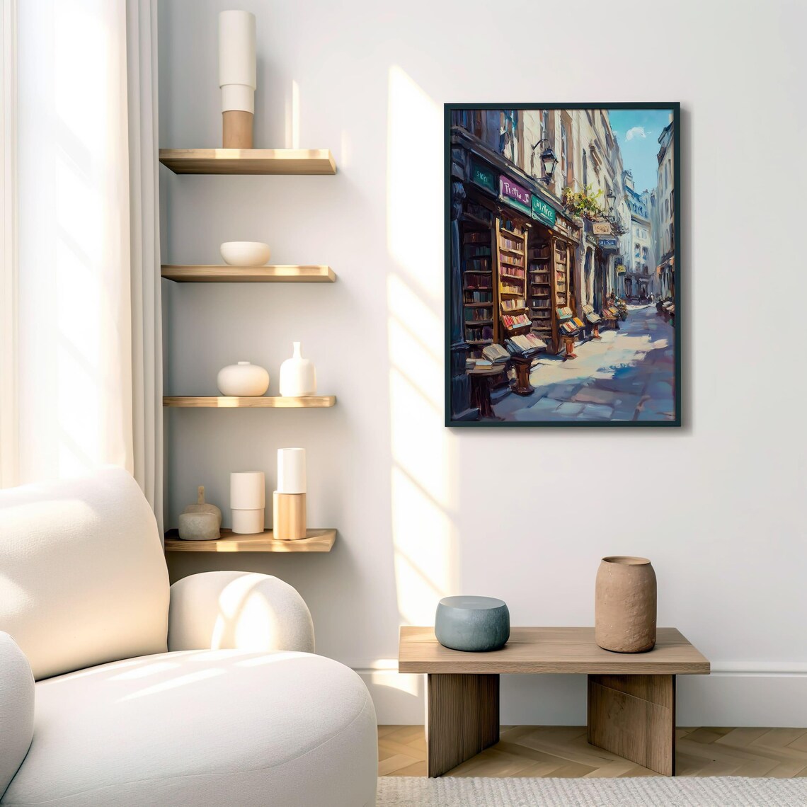 Paris Bookshop Street Painting Cozy Bookstore Europe Travel Poster - Image 3