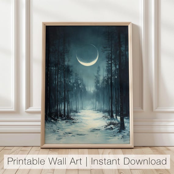 Forest Moon Art Print Moonlit Night Wall Art Winter Forest Landscape Moon Artwork Forest Art For Home Decor Nature