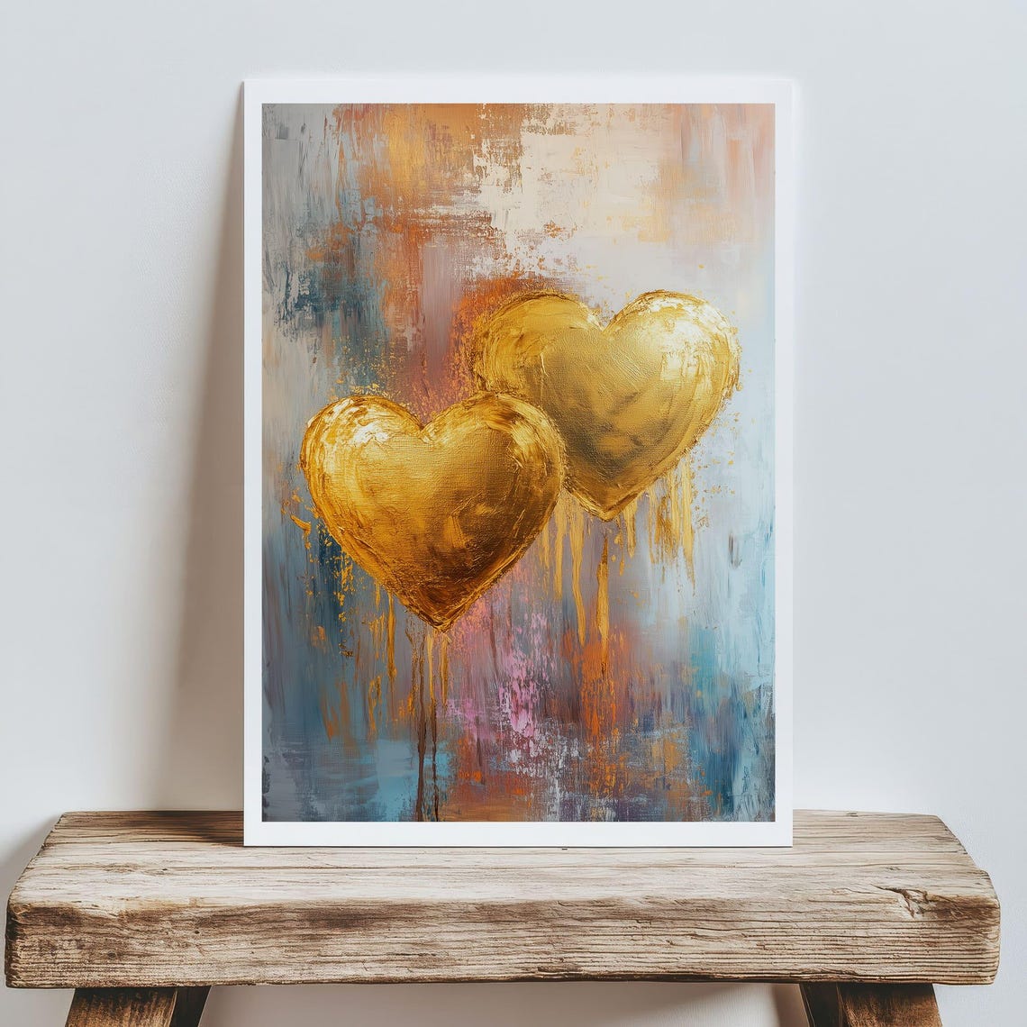 Pair Of Gold Hearts Abstract Dripping Paint Romantic Art Poster - Image 5