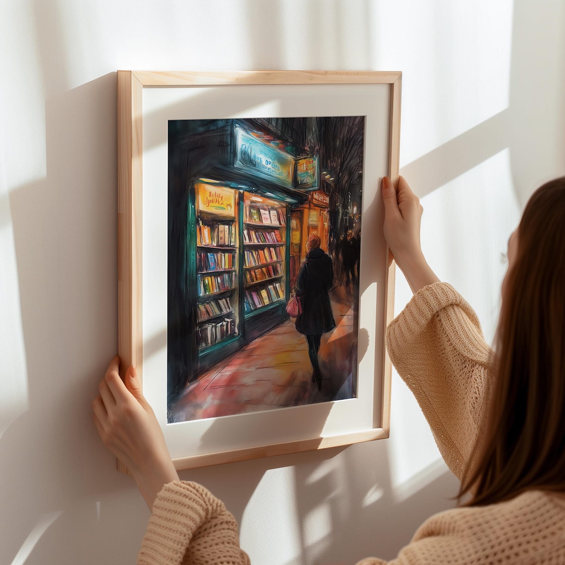 Autumn Night Bookshop Glowing Bookstore Street Scene Art Poster - Image 7