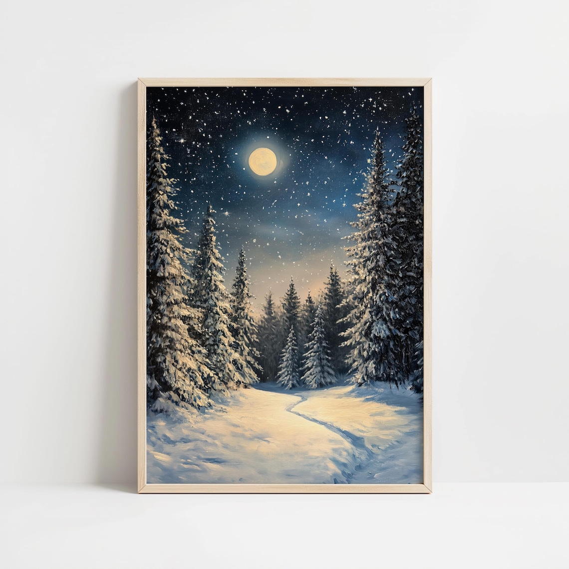 Winter Moon Forest Art Print, Snowy Night Scene - Image 8