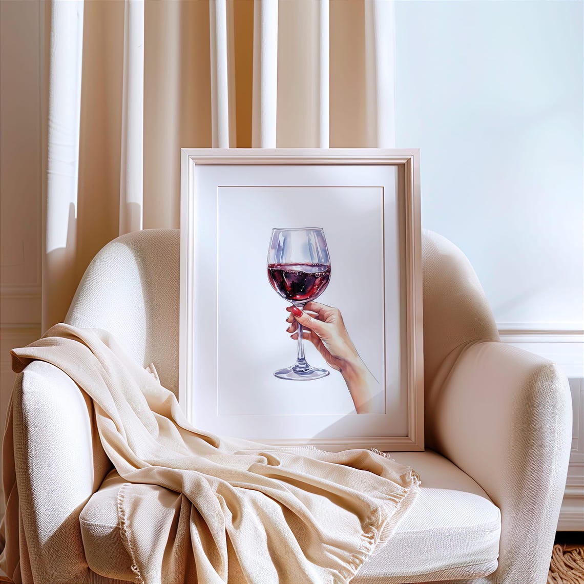 Hand Holding Red Wine Glass Watercolor Kitchen Bar Wall Poster - Image 4
