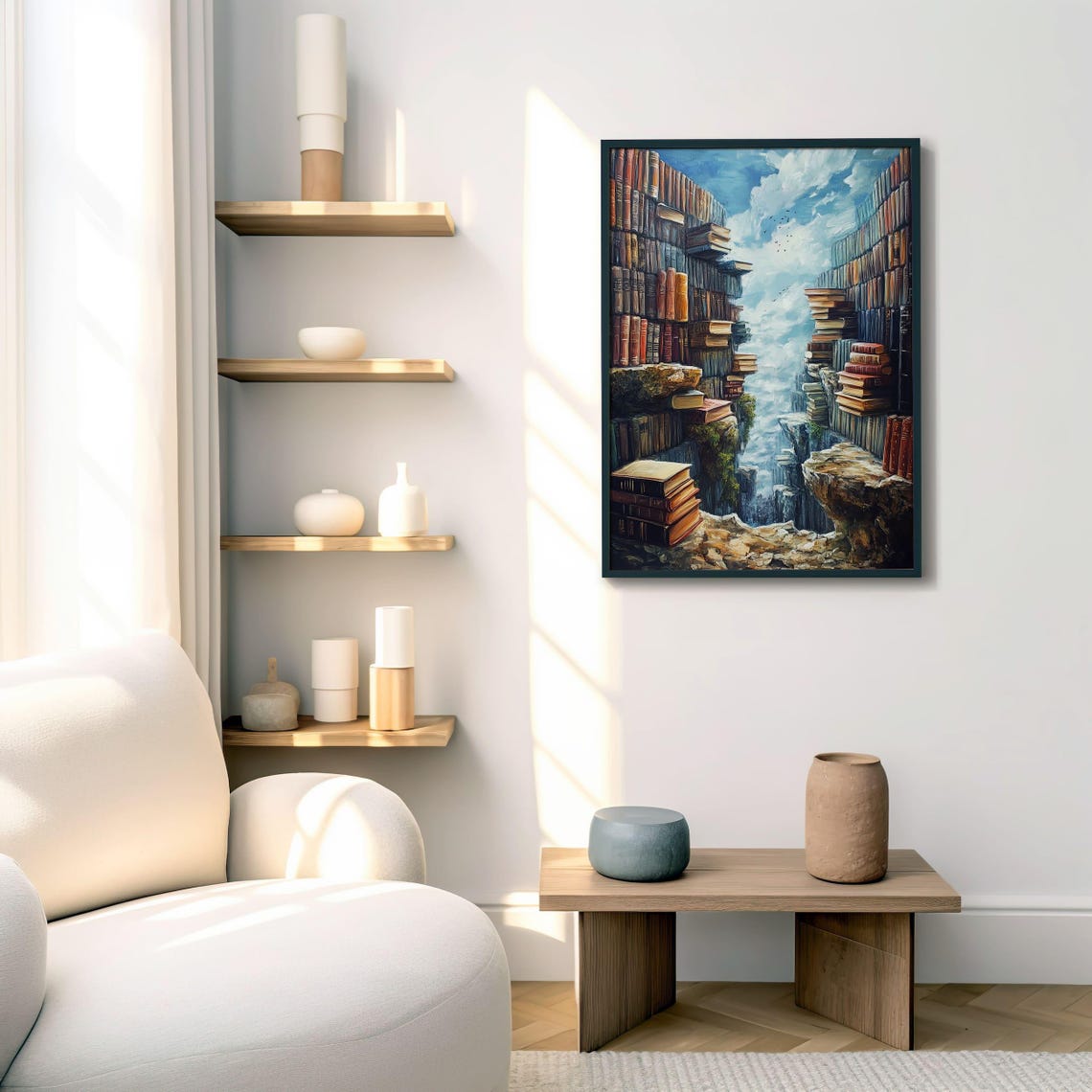 Surreal Dream Library Canyon Books Waterfall Fantasy Art Poster - Image 4