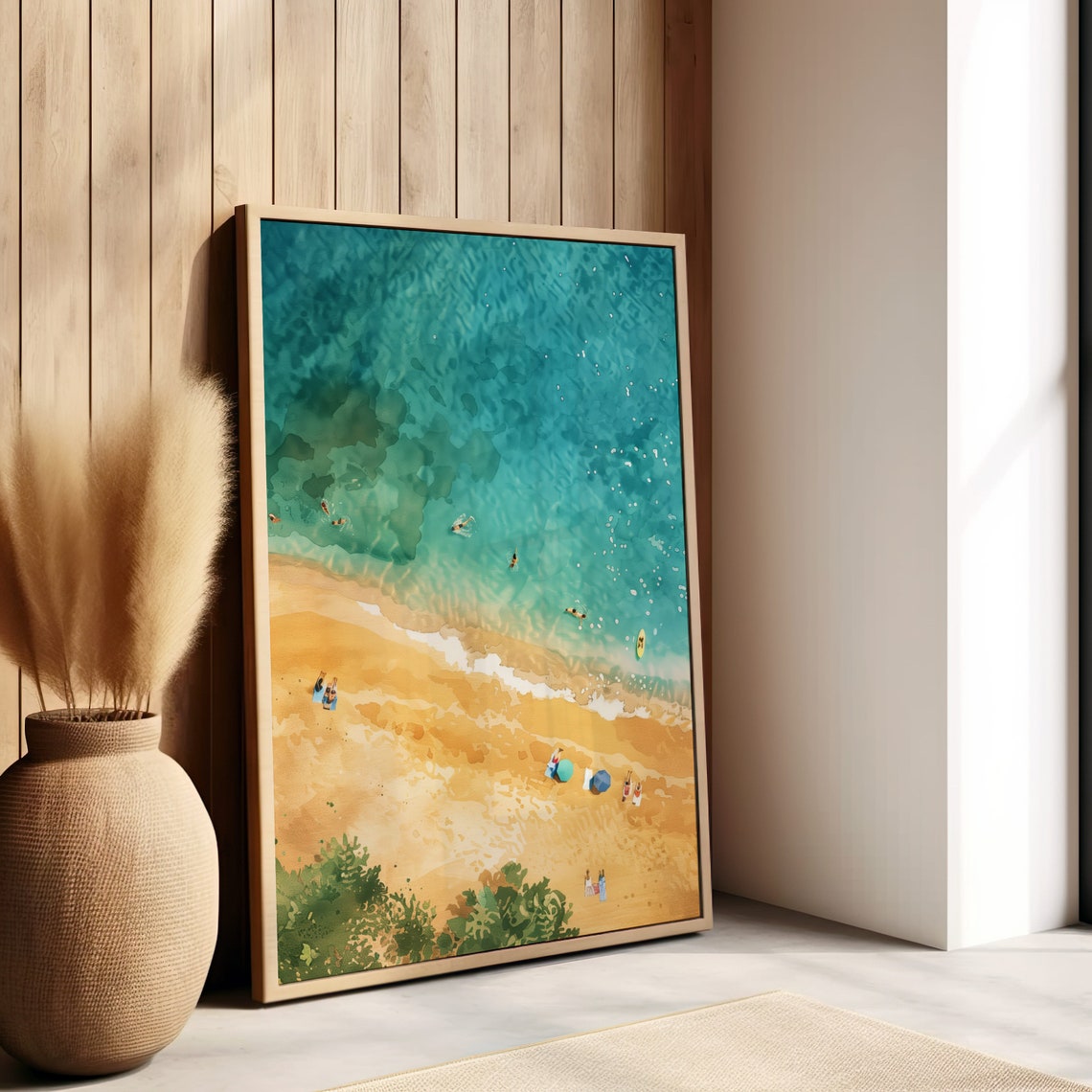 Tropical Beach Aerial Turquoise Ocean Summer Watercolor Art Poster - Image 2