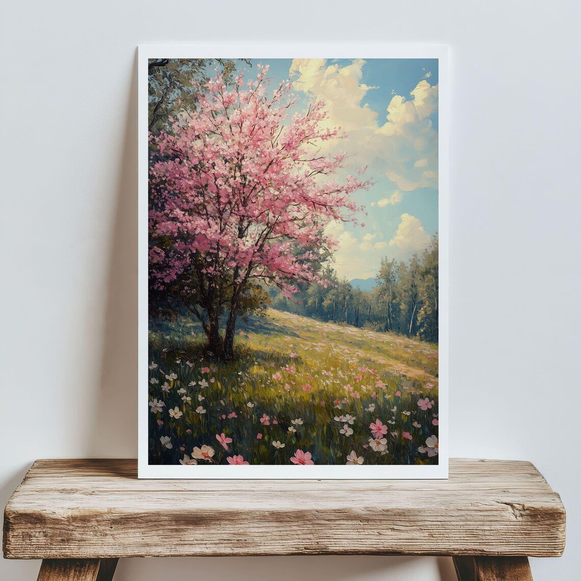 Cherry Blossom Tree Spring Meadow Wildflowers Blue Sky Peaceful Nature Poster - Image 5