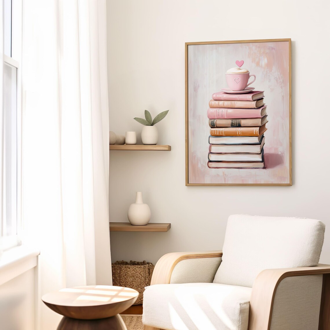Pink Book Lover Art Print, Cozy Coffee Books Decor - Image 8