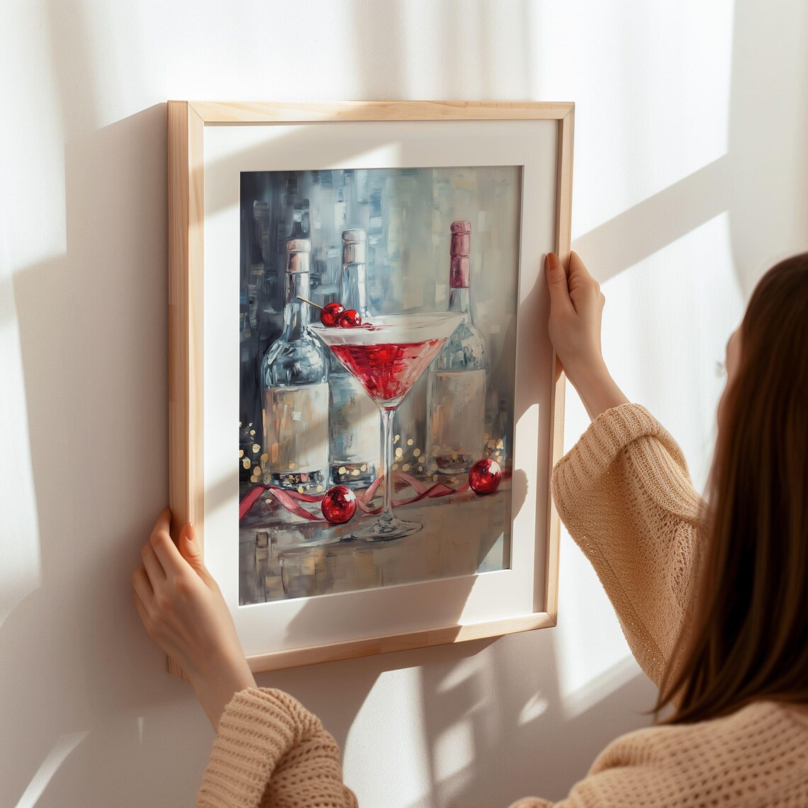 Cosmopolitan Cocktail Painting with Cranberries and Bottles Bar Art Poster - Image 5