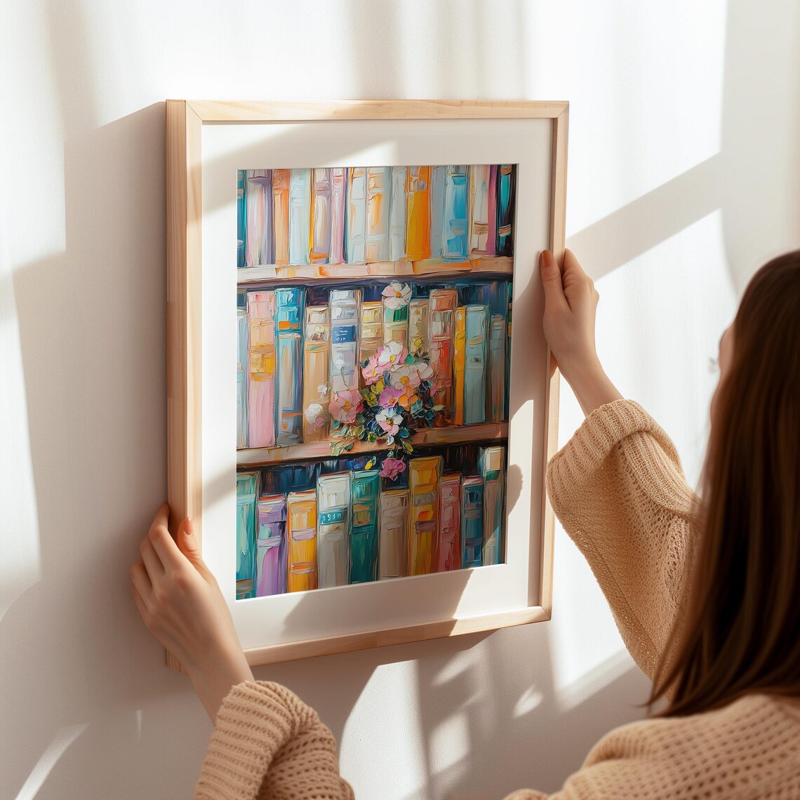 Colorful Book Shelf Art Print, Floral Library Decor - Image 7