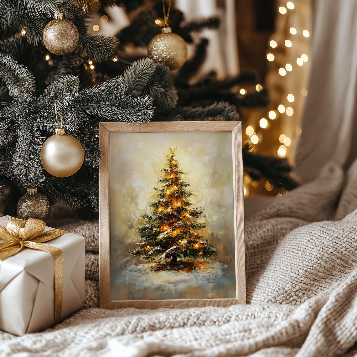 Christmas Tree With Star Lights Snowy Winter Holiday Art Poster - Image 5