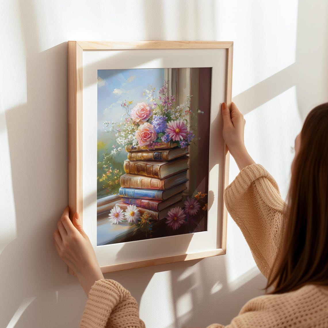 Vintage Floral Book Stack by Sunny Window Still Life Art Poster - Image 7