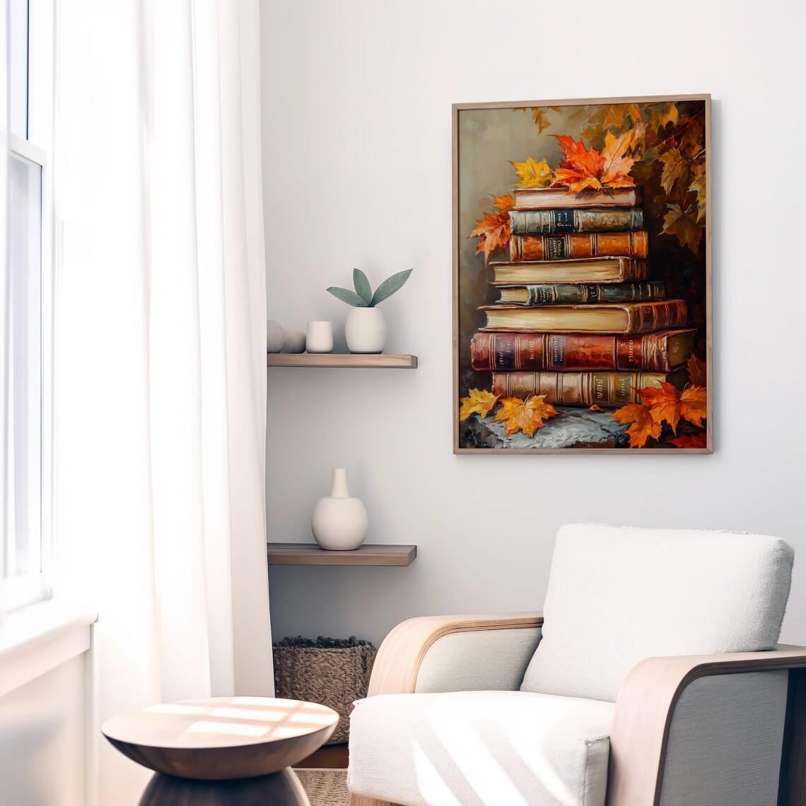 Vintage Stack of Antique Books With Autumn Maple Leaves Poster - Image 7