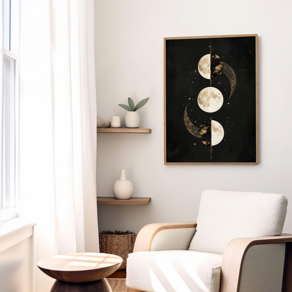 Gold Moon Phases Celestial Lunar Cycle Black Night Sky Poster - Image 4