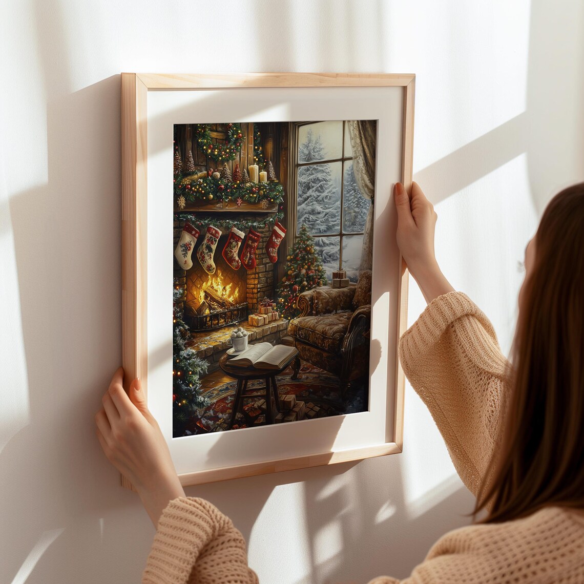 Christmas Eve Fireplace Stockings Snowy Window Book Lover Poster - Image 7