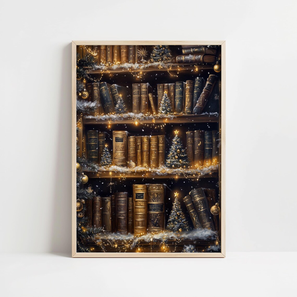 Christmas Bookshelf Art Print, Holiday Reading Nook - Image 8