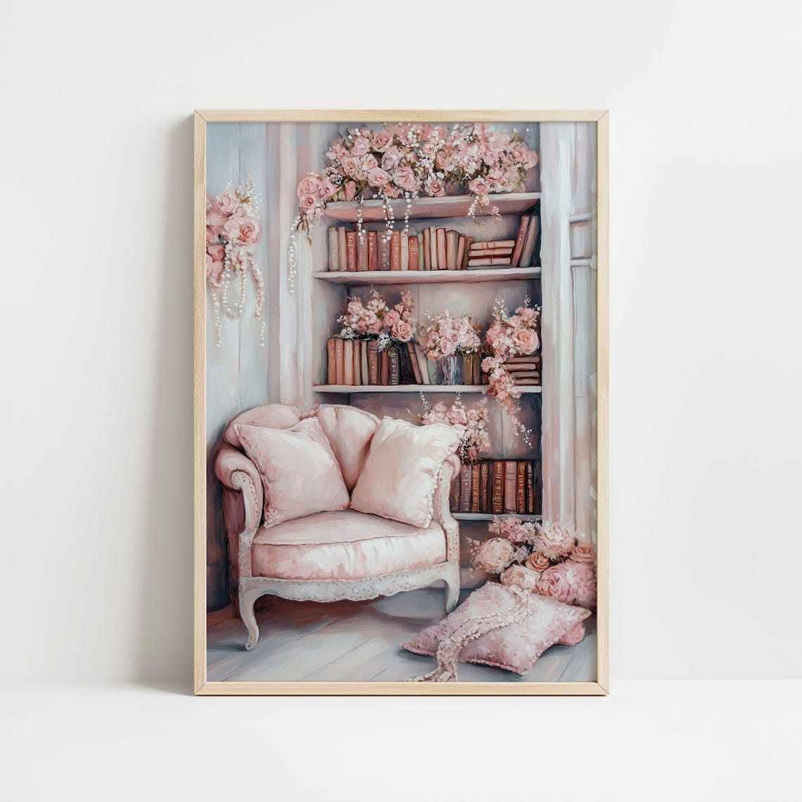 Pink Floral Bookshelf Reading Nook Shabby Chic Book Lover Poster - Image 8