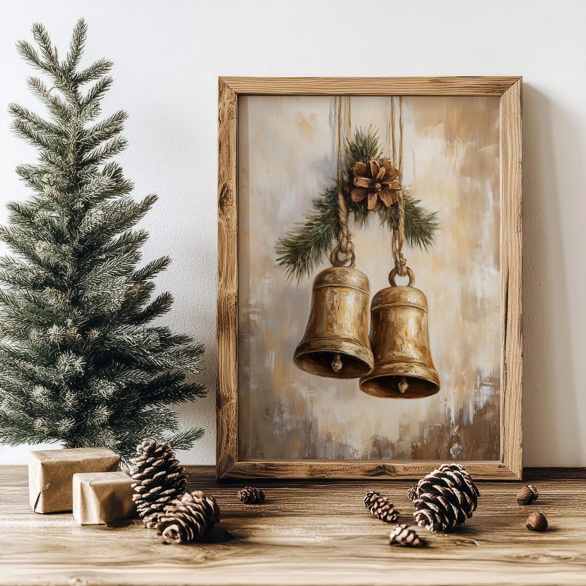 Vintage Christmas Bells Rustic Holiday Art Print - Image 3
