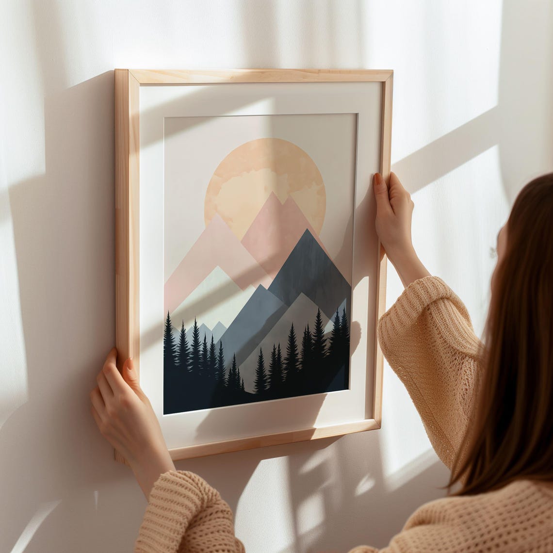 Minimalist Mountain Sunrise Abstract Peaks Forest Landscape Poster - Image 6