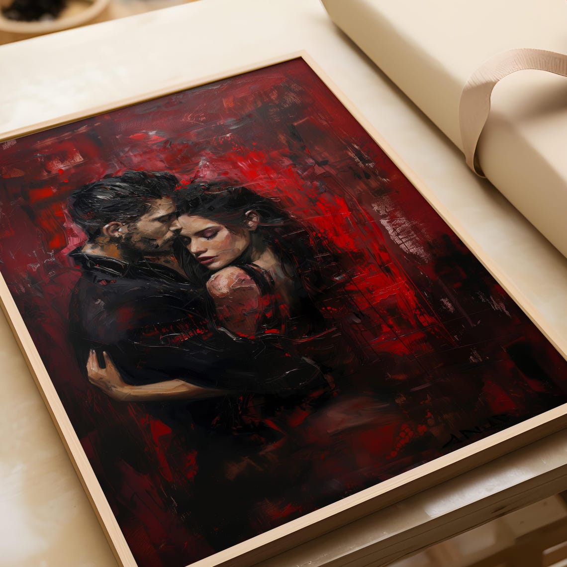 Passionate Couple Embrace Red Abstract Romance Painting Art Poster - Image 7