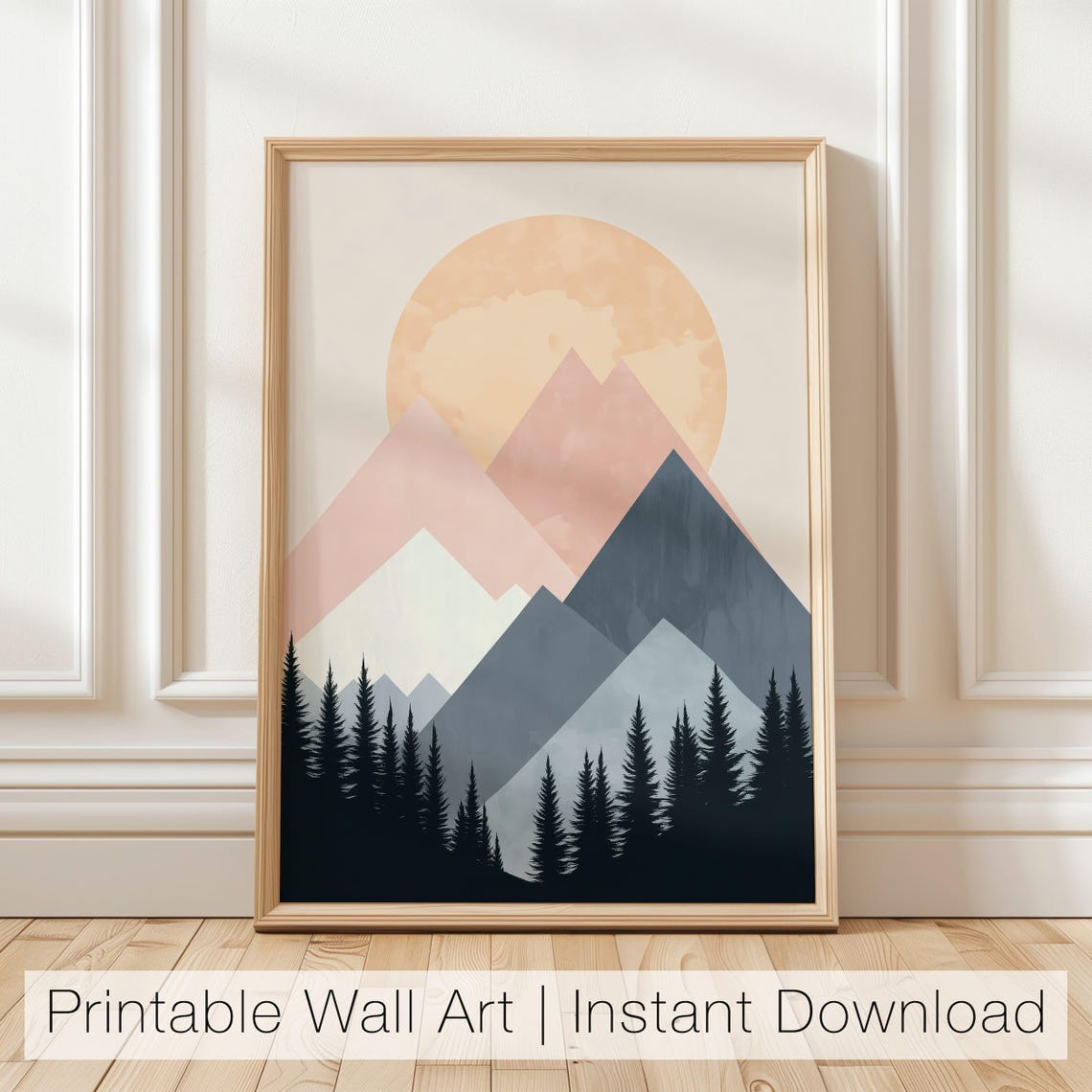 Minimalist Mountain Sunrise Abstract Peaks Forest Landscape Poster