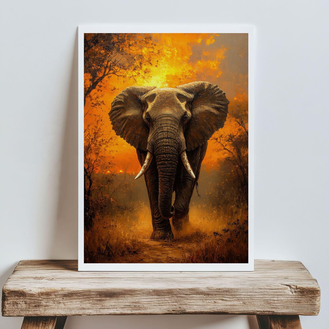 Majestic African Elephant Sunset Fiery Savanna Wildlife Portrait Poster - Image 5