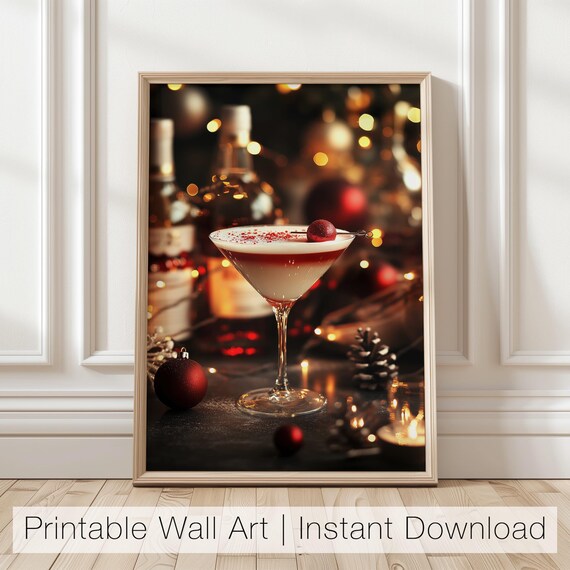 Christmas Martini Cocktail with Festive Bokeh Holiday Bar Decor Poster