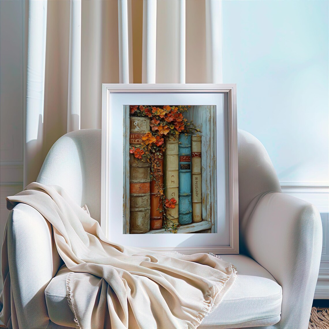 Vintage Books With Orange Flowers Impasto Oil Painting Poster - Image 4