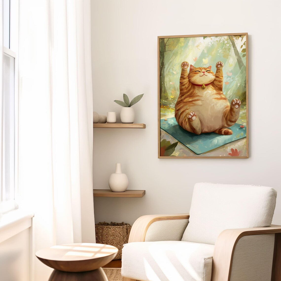 Chubby Orange Cat Yoga Stretch Cute Animal Art Funny Decor Poster - Image 2