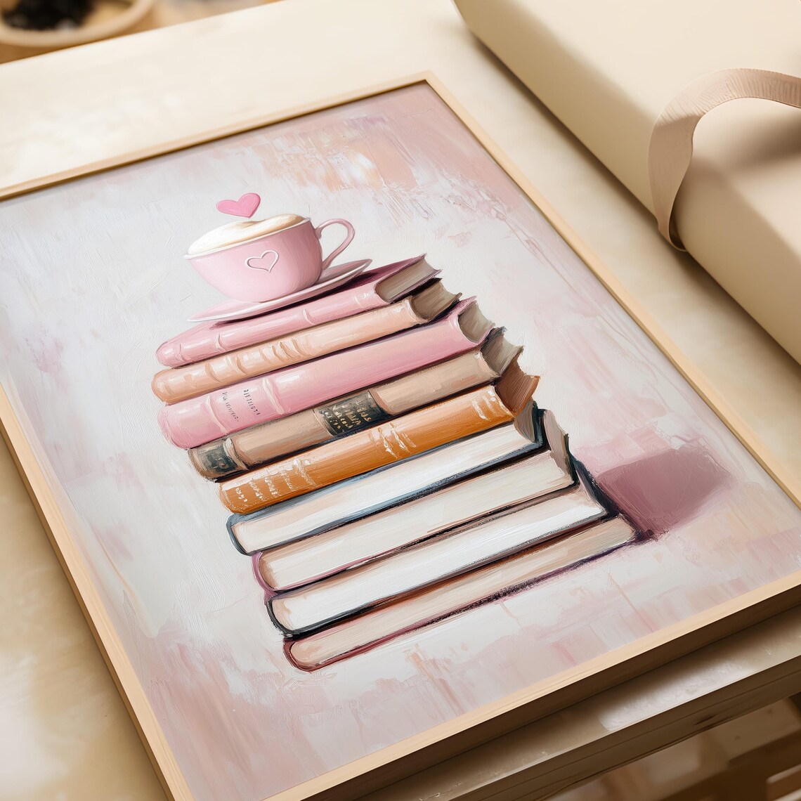 Pink Book Lover Art Print, Cozy Coffee Books Decor - Image 7