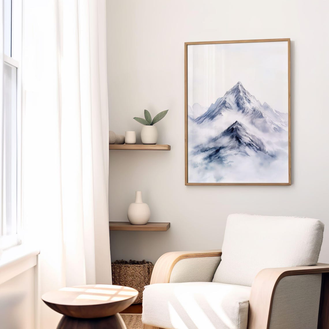Minimalist Snowy Mountain Peak Dissolving into Soft Misty Fog Poster - Image 4