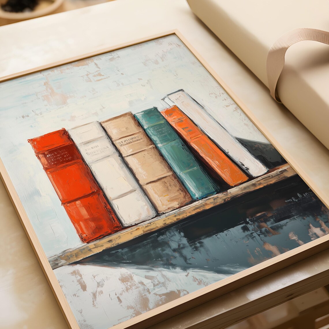 Minimalist Vintage Books On Wooden Shelf Oil Painting Poster - Image 6
