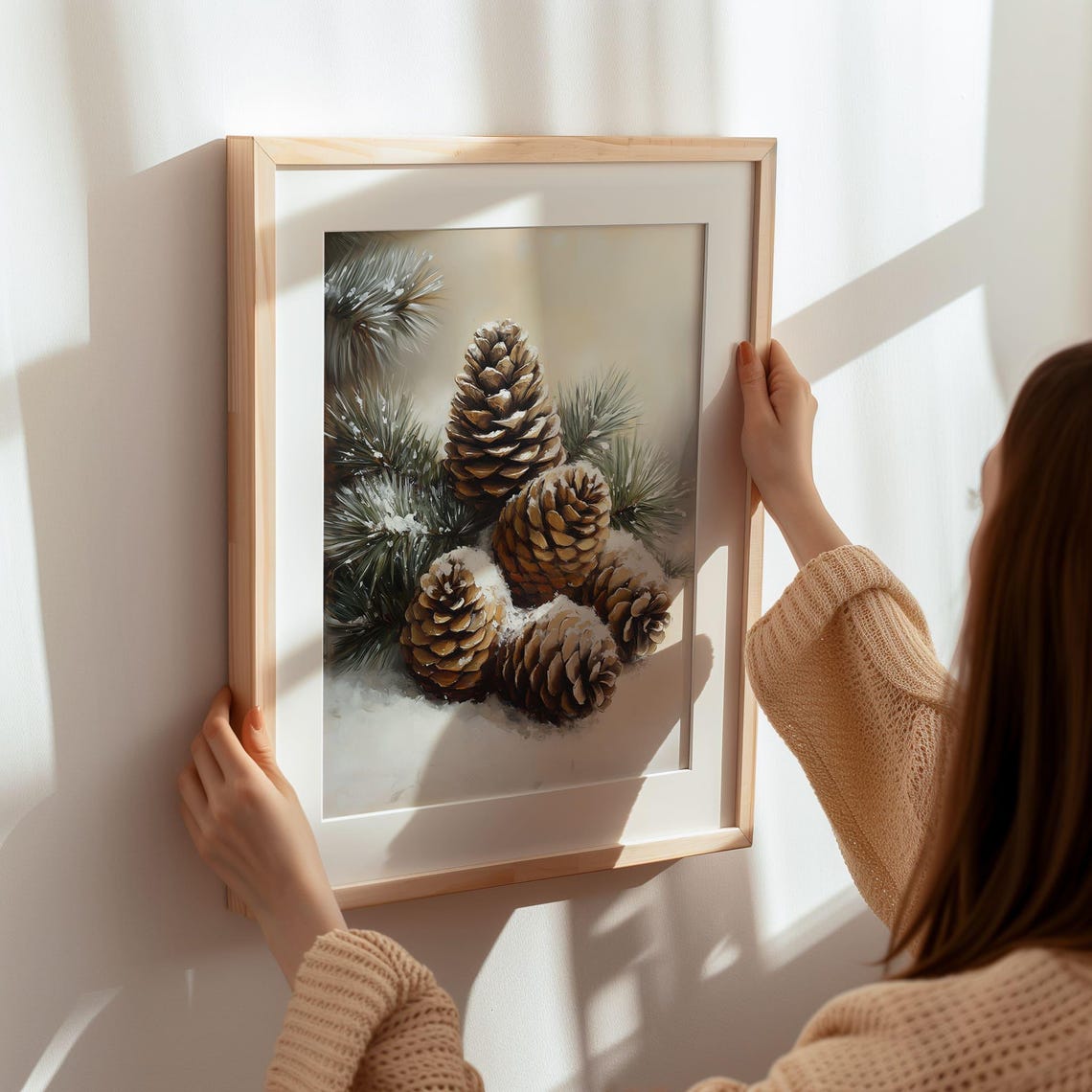 Snow Covered Pine Cones Winter Botanical Painting Gift Poster - Image 6
