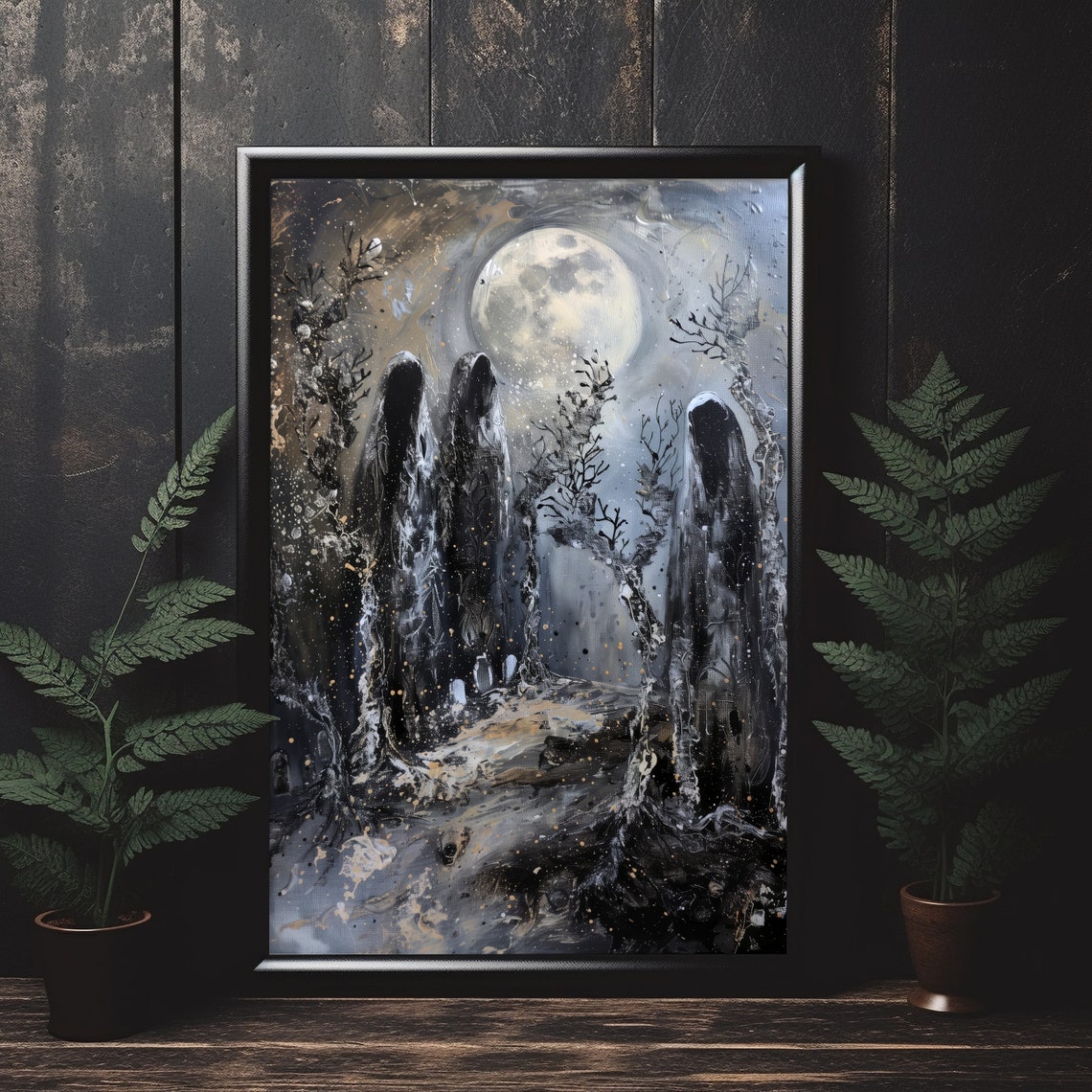 Ghosts Among Dead Trees Under Full Moon Gothic Night Art Poster - Image 2