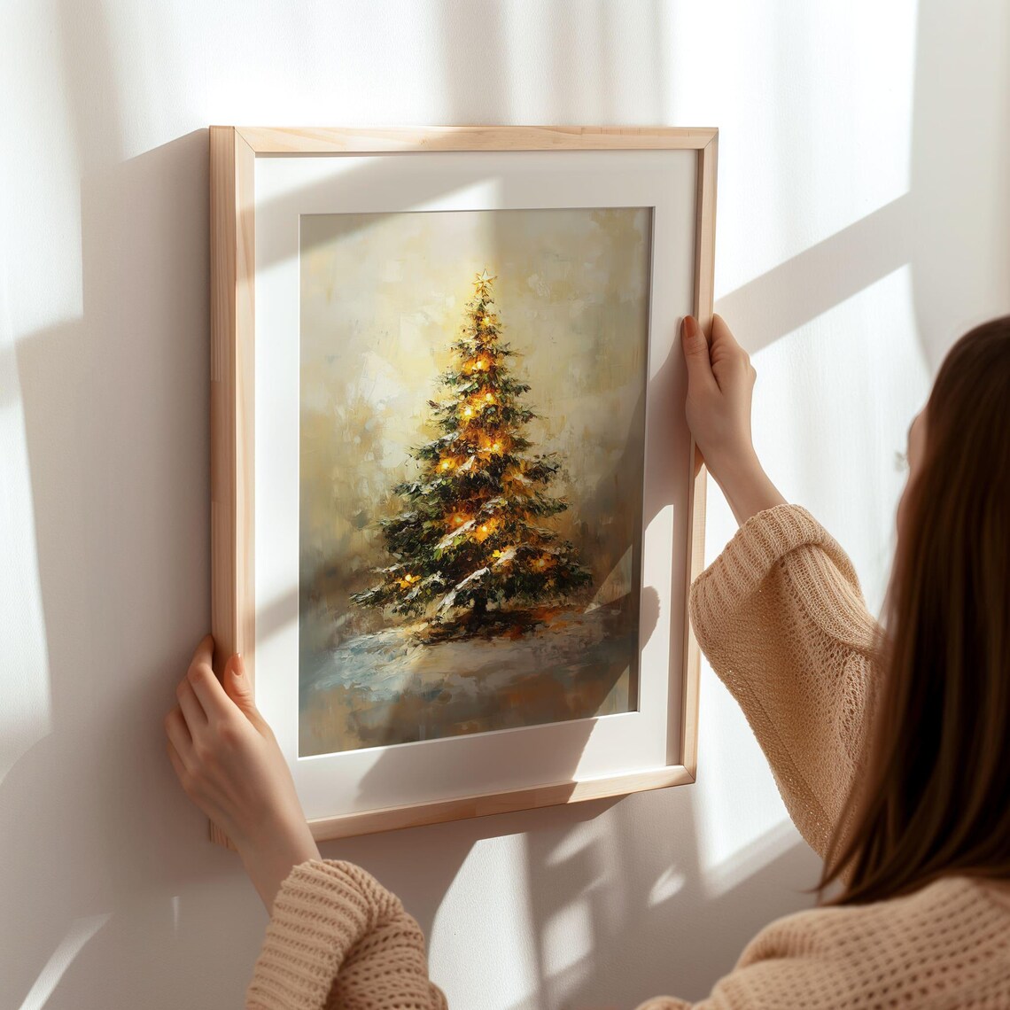 Christmas Tree With Star Lights Snowy Winter Holiday Art Poster - Image 7