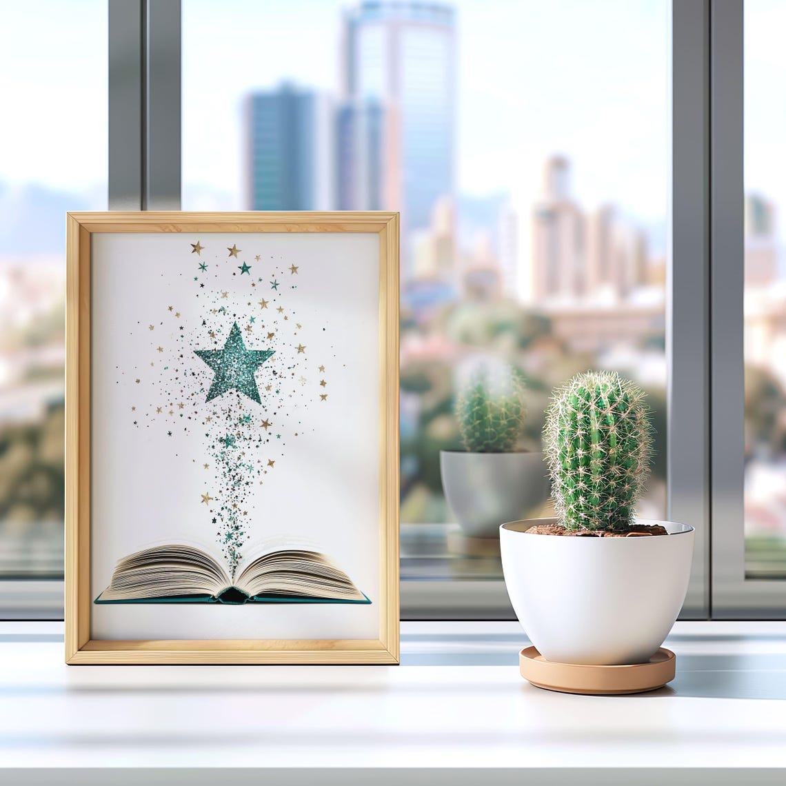 Open Book With Sparkling Teal Star Magic Reading Nook Poster - Image 2