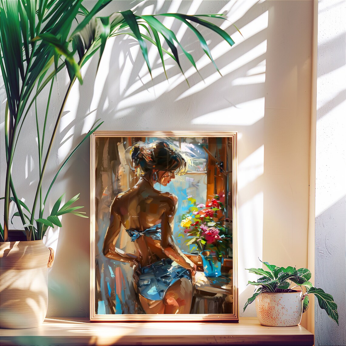 Woman in Denim Shorts by Window Impressionist Painting Poster - Image 4