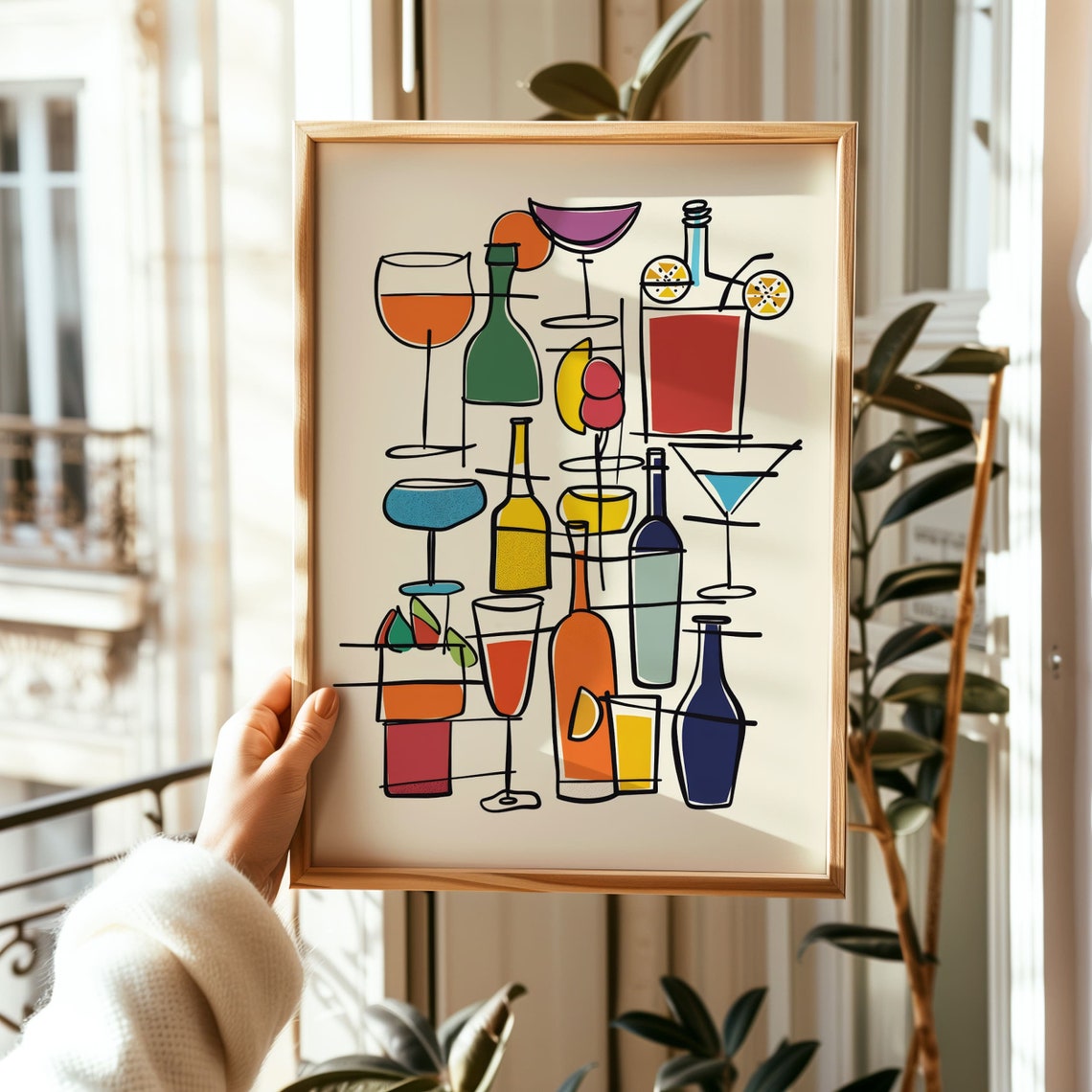 Retro Cocktail Line Art Colorful Bar Drink Illustration Poster - Image 7