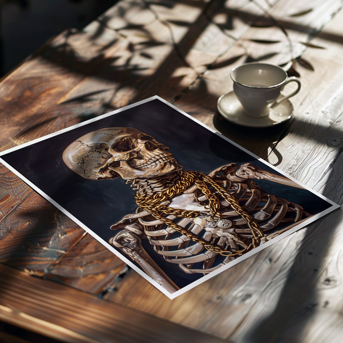 Luxury Skeleton Wearing Gold Chains Gothic Dark Aesthetic Art Poster - Image 7