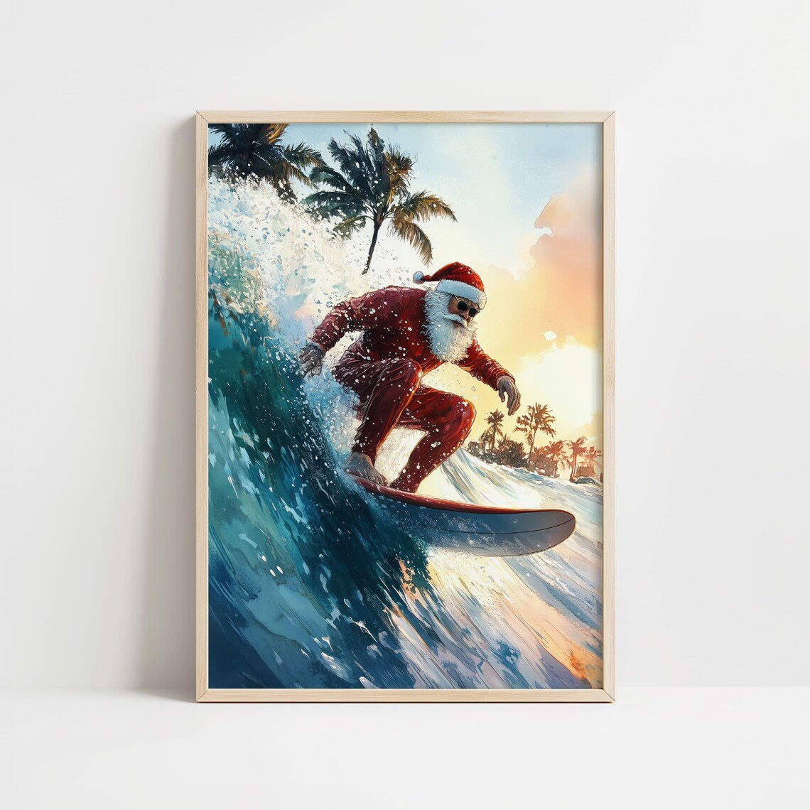 Santa Claus Surfer Tropical Christmas Travel Poster - Image 8