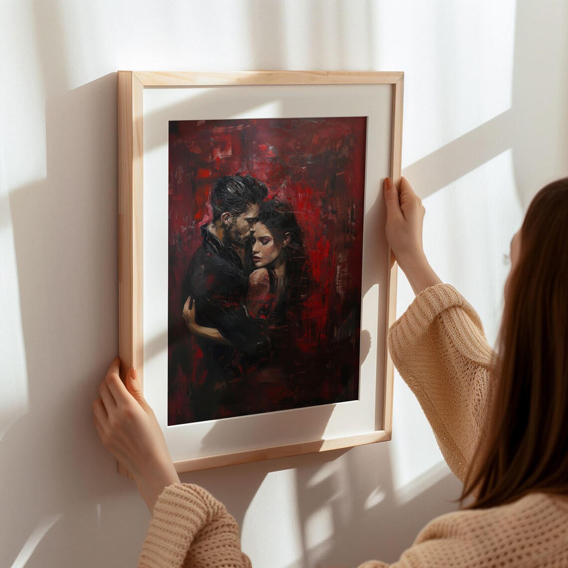 Passionate Couple Embrace Red Abstract Romance Painting Art Poster - Image 8